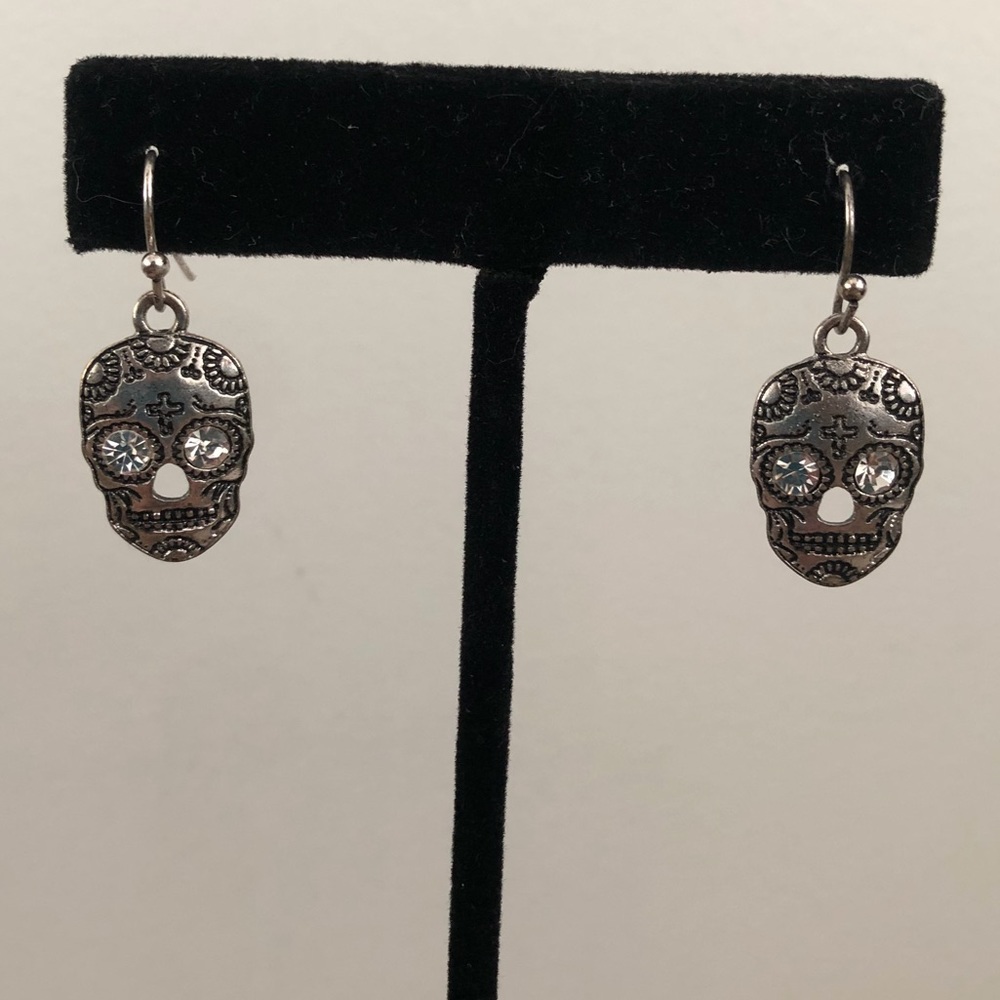 Silver Day of the Dead Sugar Skull Earrings
